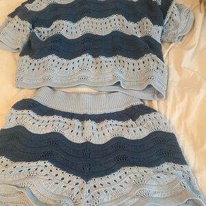 Anthropologie Blue and Light Blue Knit Set